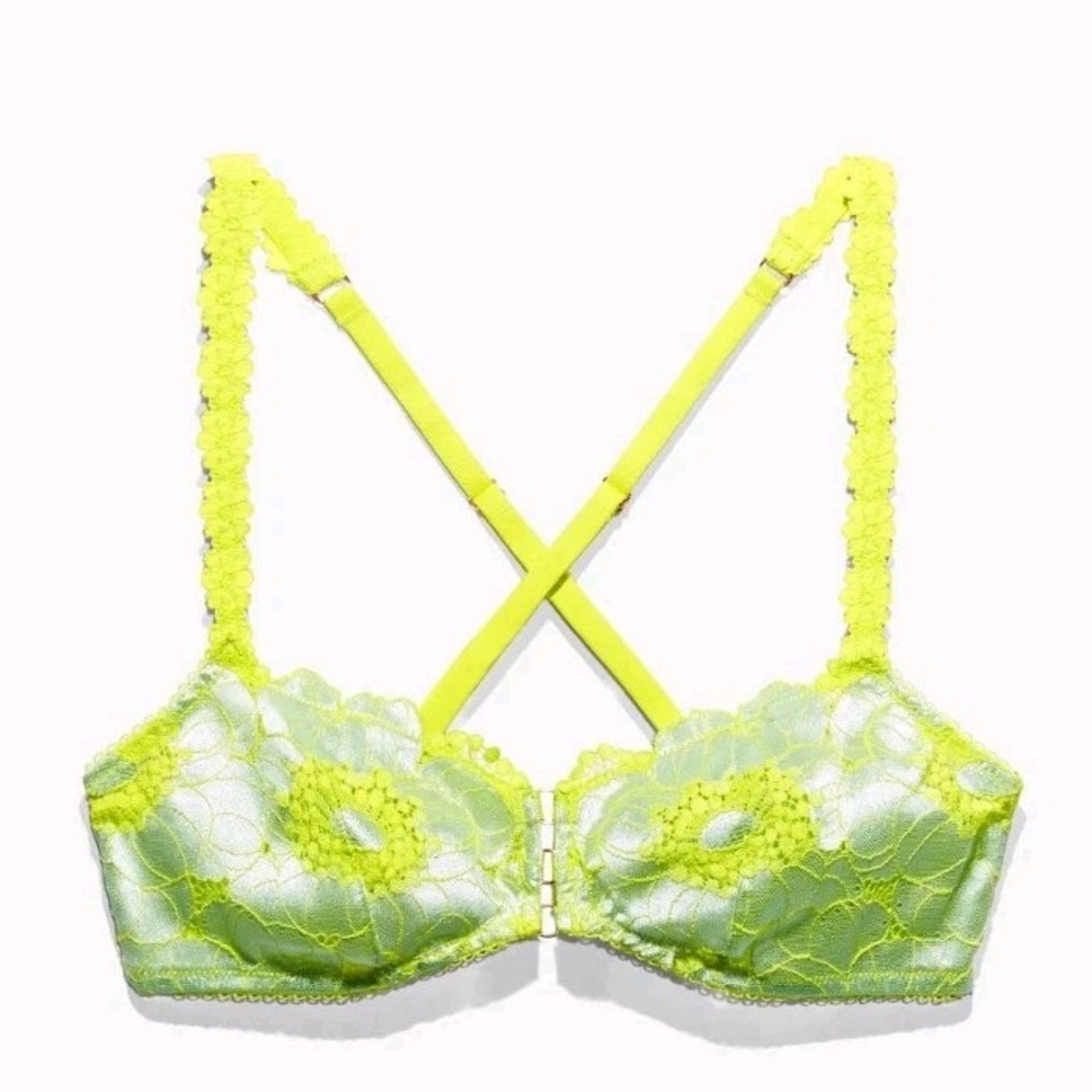 Savage X Fenty Perfect Poppies Lace Demi Bra  Neon Floral Embroidered Sheer - Picture 3 of 5